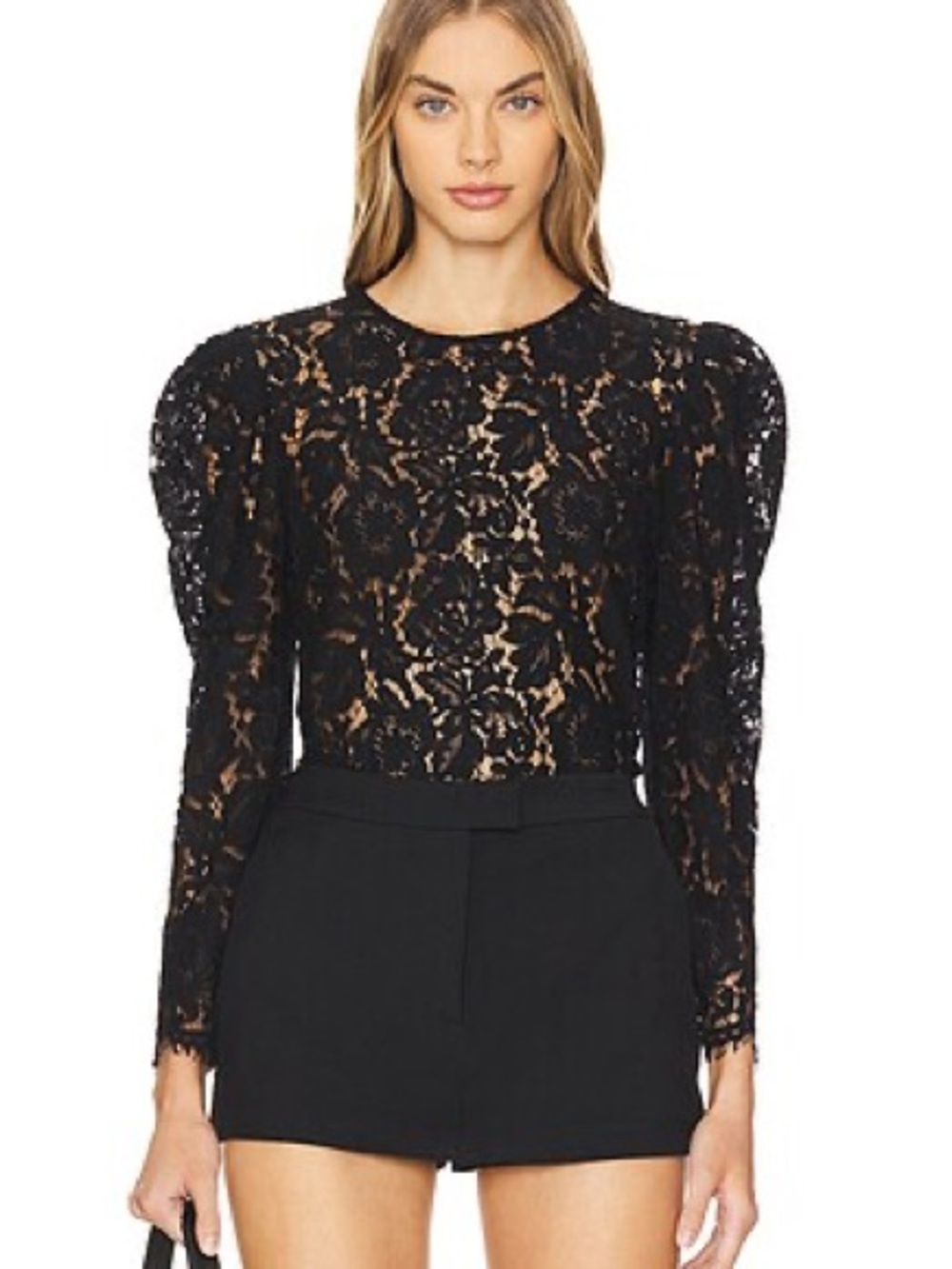 Black Rue Lace Puff Sleeve Top by Generation Love size XS